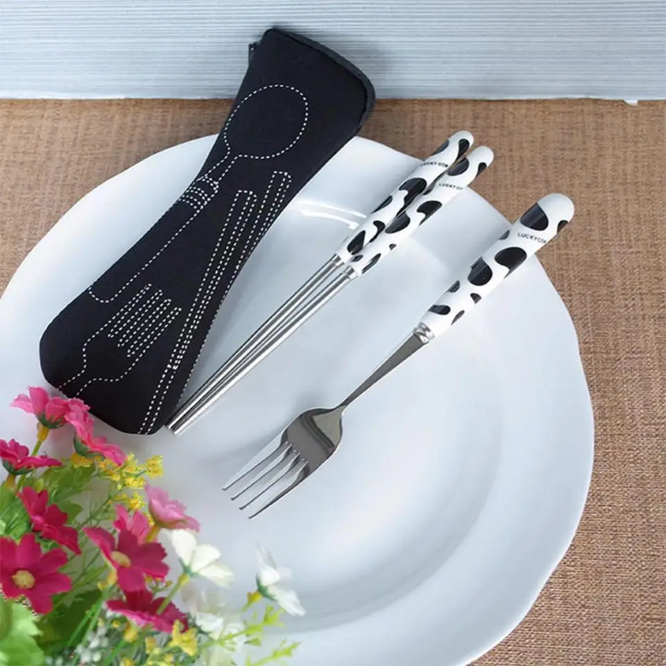 Portable Tableware Zipper Bag Outdoor Travel Camping Recyclable Dinnerware Set Cutlery Pouch Storage Bag