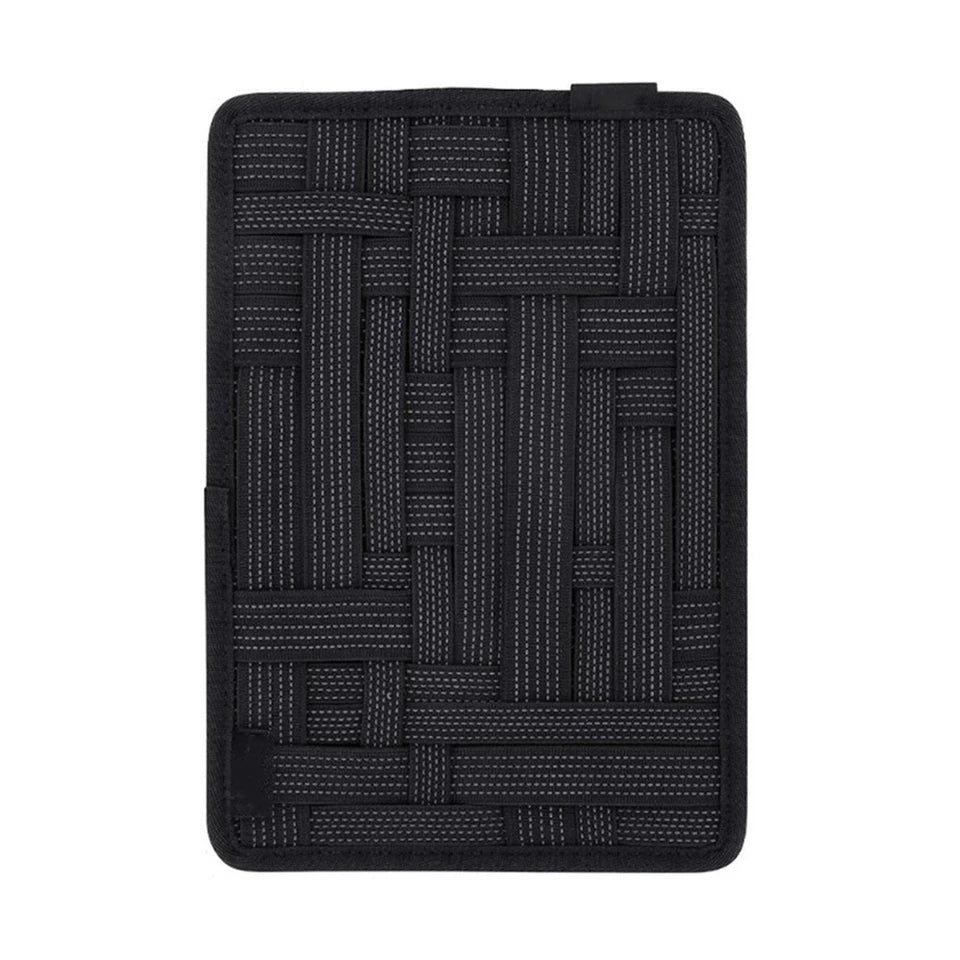 Portable Elastic Band Organizer Board - With Zipper Pocket & Multiple Stretch Straps Hanging Travel Insert for Cables/Cosmetics